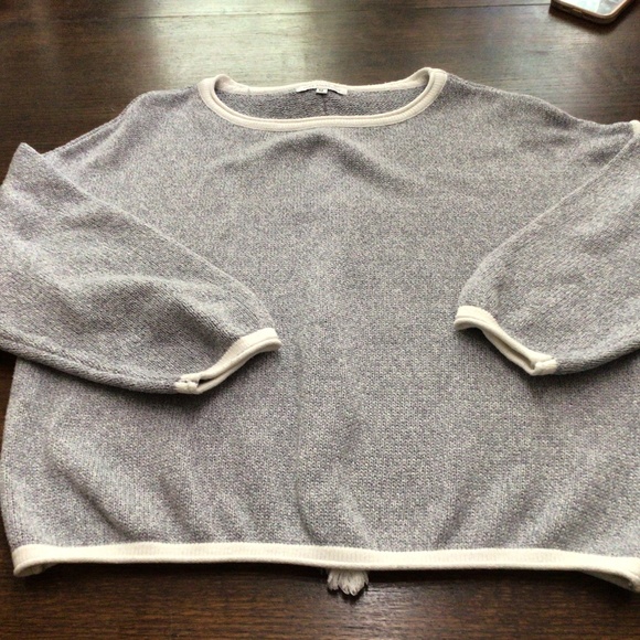 Miss Sparkling Sweaters - Miss Sparkling grey and white sweater with fringe on back. Size M